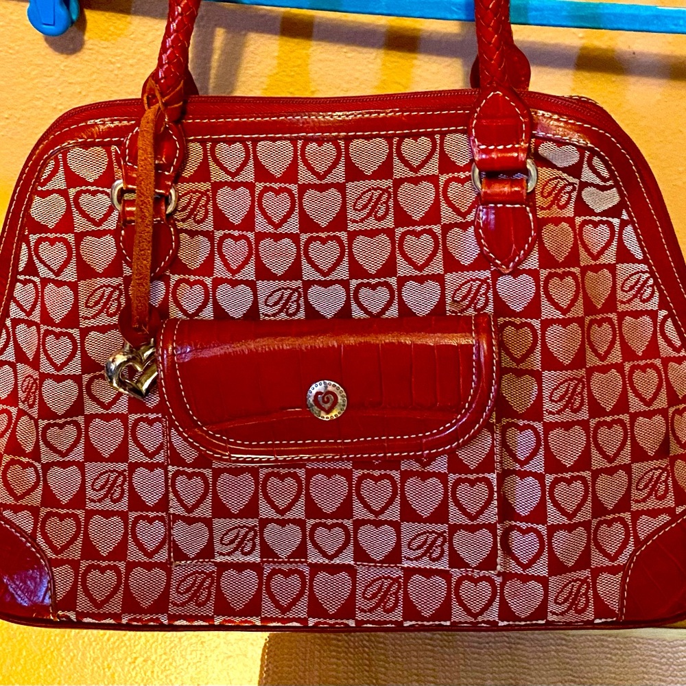 Brighton signature heart canvas and leather satchel with silver charm